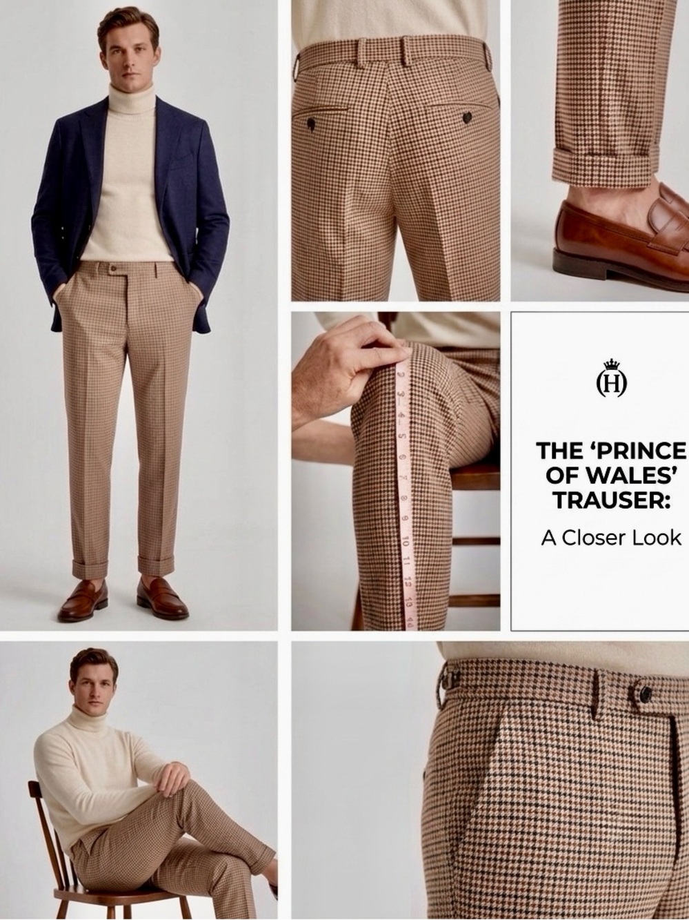 Prince of Wales Check Men's Trousers in Tan